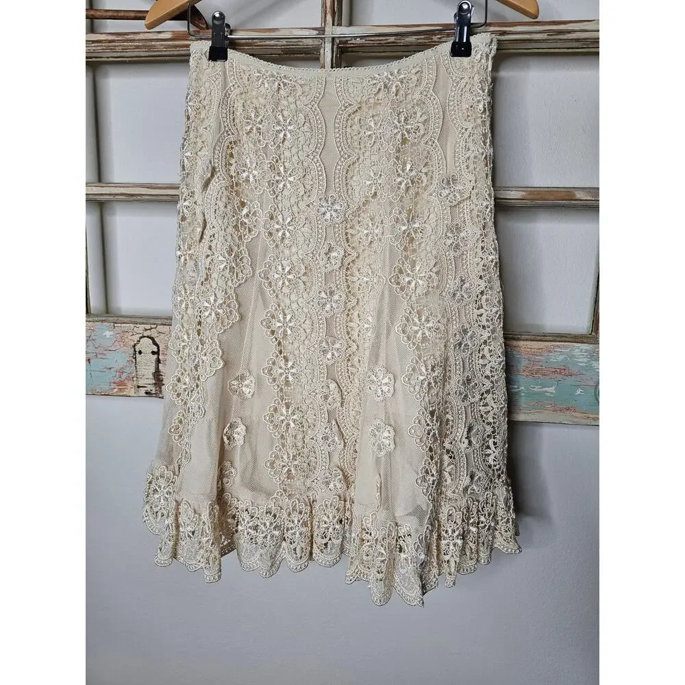 Antonio Melani Women's Ivory Lined A-line Lace Skirt Size 4 - Picture 2 of 10